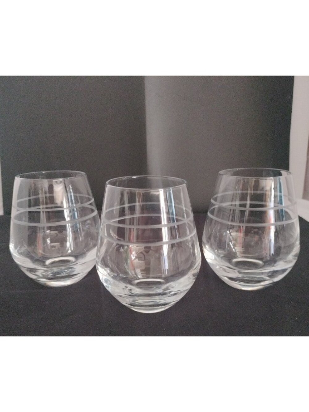 Kate Spode New York Lenox Etched Glasses Stemless SeT OF 3 New 4"